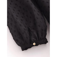 Primavera 2025, Vestido de Mujer con Volantes de Puntos de Malla, Cuello en V y Cintura Elástica, Corte en A, Vestidos Largos Negros - details 15