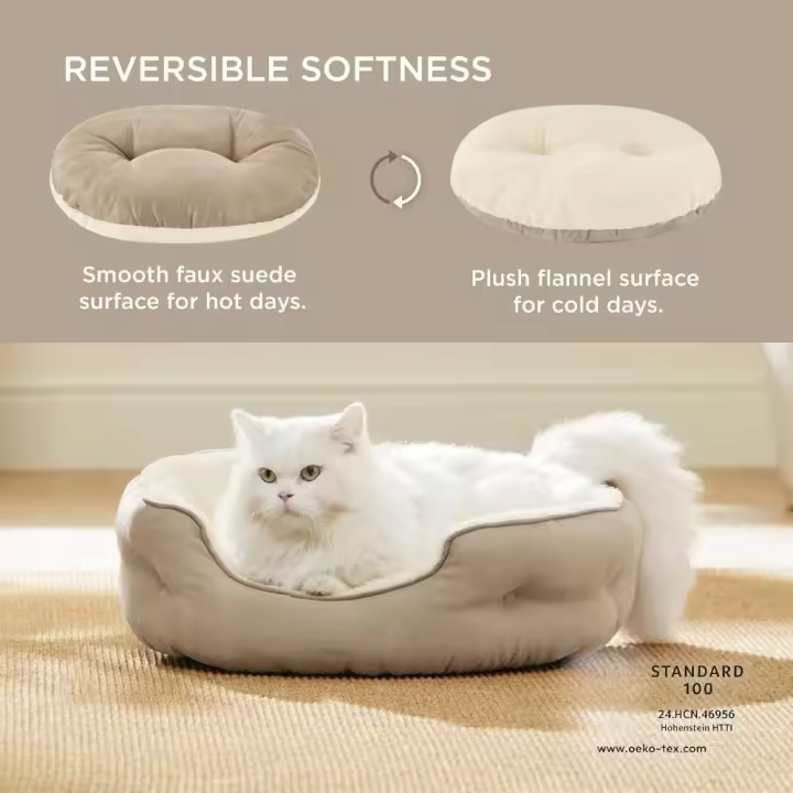 Cama grande lavable - Redonda antideslizante para gatos y cachorros de interior, rosa - 1
