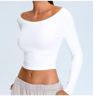 Ropa de Yoga de manga larga para mujer, camiseta deportiva Sexy de cuello único, ropa deportiva para correr, Top deportivo - details 4