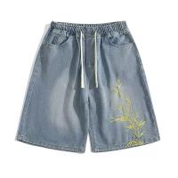 Pantalones Cortos de Bambú Bordados para Hombres en Verano Estilo Chino Ligero con Diseño Fino para Parejas Cinco Cuaros Informales Lavados de Calle de Alta Calidad - details 1