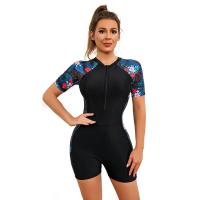 Traje de baño de manga corta para mujer, traje de baño de neopreno con estampado floral y cremallera para surf, buceo, natación - details 6