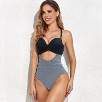 Traje de Baño de Una Pieza de Leopardo Sexy Bra Cruzado Hueco, Color Sólido - details 26