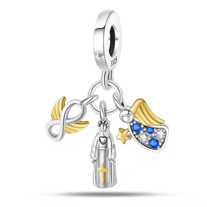 Cuentas de mujer con alas infinitas y cruz de ángel, adecuadas para hacer joyas de pulsera de plata con piedra principal de circón - 1