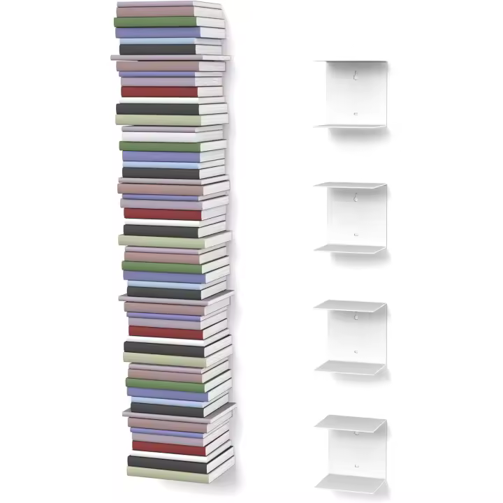 Invisible con 4 Compartimentos (hasta 200 cm de Alto, para Libros apilables de hasta 22 cm de Profundidad), Color Blanco - 1