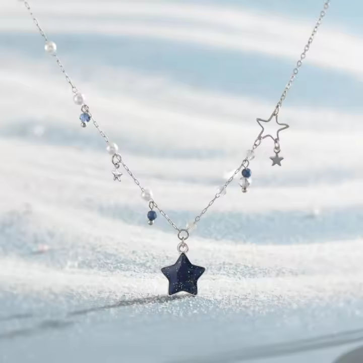 Reino secreto azul nueva cadena de cuello de estrella azul diseño de nicho para mujer collar de alta gama dulce versátil - 1