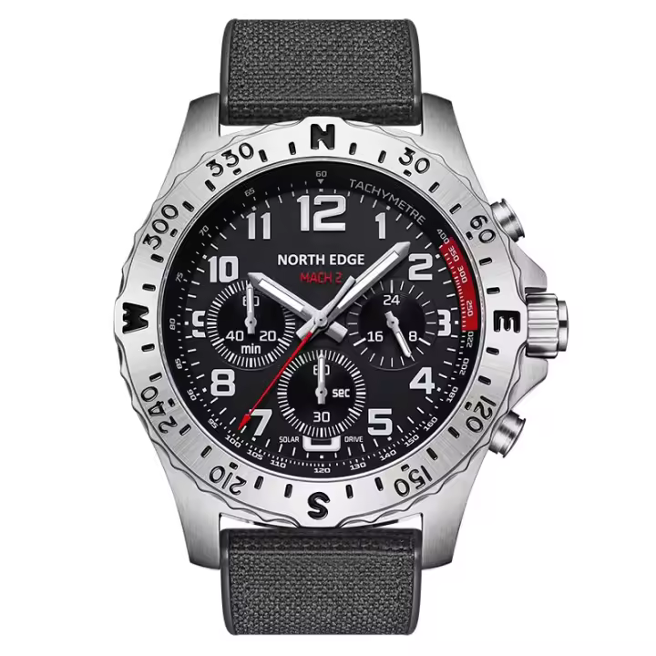 NORTH EDGE MACH Ⅱ solar Men 's Watch 316L stainless steel case three time Plate Night Light puntero TPR nylon Correa 104g - 1