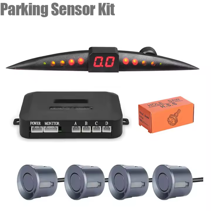 Kit de Sensor de estacionamiento para coche, sistema de Monitor de Radar de respaldo inverso con pitido, pantalla LCD, 4 sensores, 22mm, 12V, CC - 1