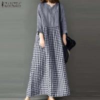 Vestidos a cuadros para mujer, vestido de manga larga suelto informal con estampado de malla de primavera, vestido elegante de verano para mujer - details 2