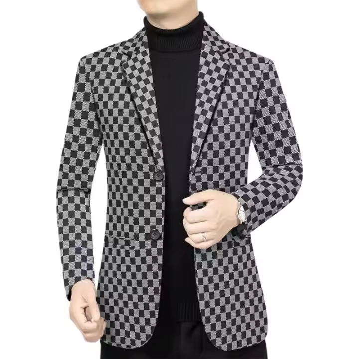2025 otoño e invierno nuevo traje casual para hombres de mediana edad, chaqueta ajustada a cuadros occidental para hombres - 1