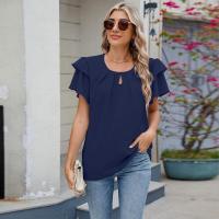 Tops elegantes de Color sólido para mujer, blusa holgada de manga corta, nueva camisa de gasa con cuello redondo para mujer - details 21