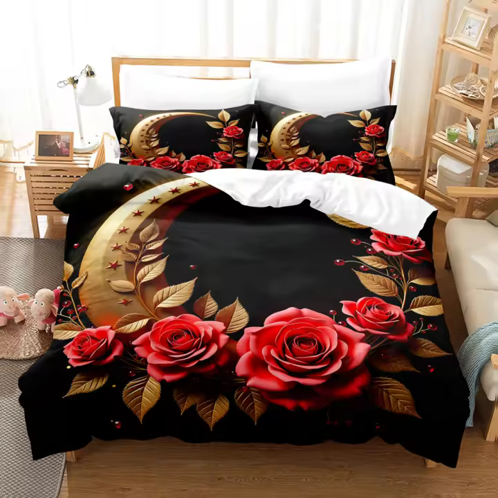 Juego de cama de poliéster con estampado de luna rosa, decoración suave y cómoda para el hogar, tamaño King Queen, Día de San Valentín - 1
