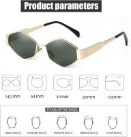Gafas de sol para mujer, vintage, estrechas, hexagonales, montura de metal, retro, UV400 - details 17