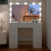 Tocador De Maquillaje con Espejo y 10 Bombillas Led Luz Regulable, Tocador Blanco con Brillo Ajustable, Tocador De Dormitorio con Taburete 6 Cajones, 3 Estantes y 3 Estantes Ocultos - details 20