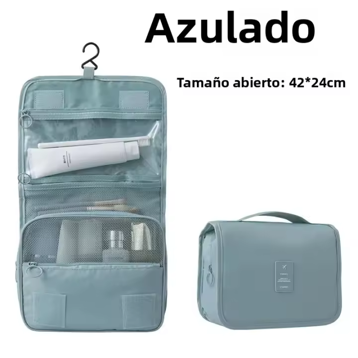 Bolsa de maquillaje para viaje resistente al agua, organizador de toallitas, neceser con gancho para baño, almacenamiento de maquillaje para mujeres - 1
