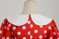 Vestido midi elegante de fiesta con cuello Peter Pan, lunares y mangas cortas abullonadas para mujer, ideal para el verano. - details 46