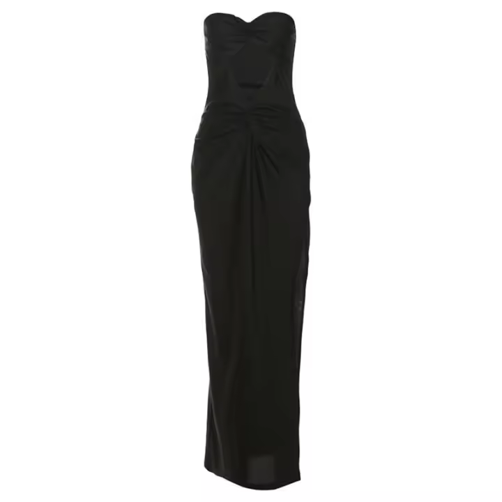 BUNO-Vestido de moda de verano sin tirantes sin espalda sin espalda con abertura en el lado hueco sin mangas sólido plisado Sexy fiesta de medianoche - 1