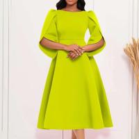 Vestidos de fiesta para mujer, vestido de verano de Color sólido con cuello redondo, vestido de noche Silm para mujer, vestido de longitud media grande - details 0