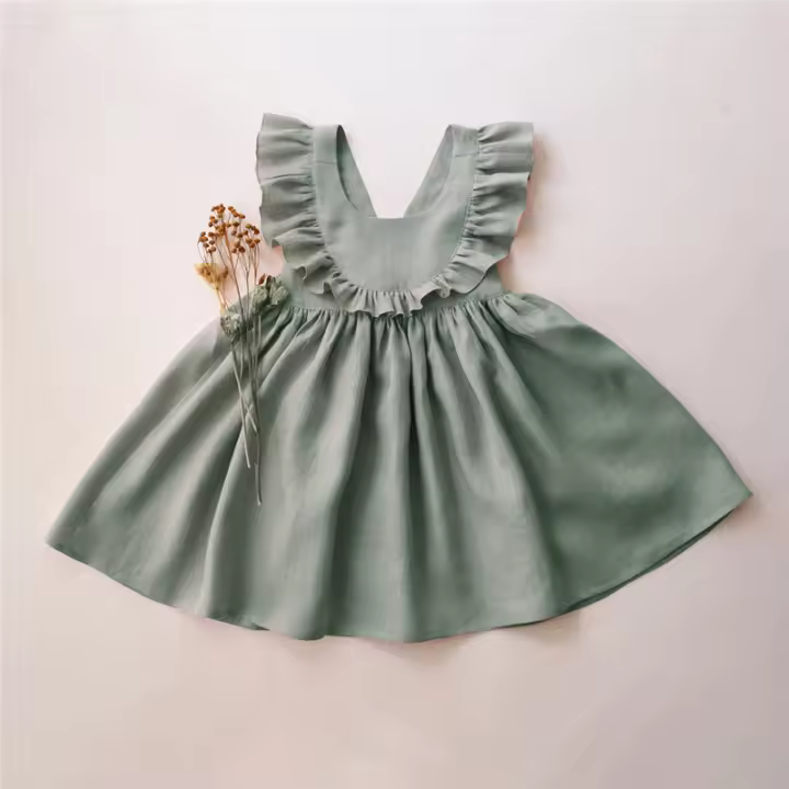 2024 Vestido de Princesa para Niñas Verano Nueva Moda Manga Voladora Algodón y Lino Ropa para Bebés de 0-3 Años - 1