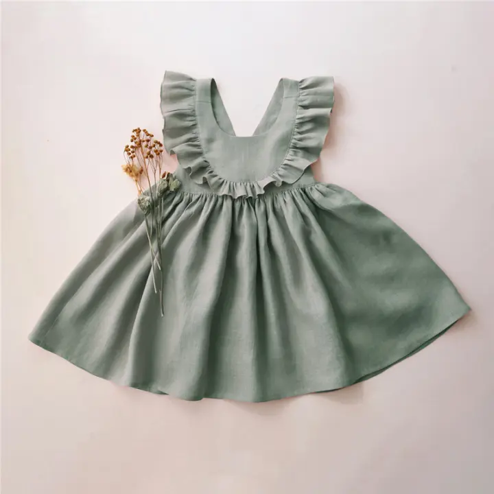 2024 Vestido de Princesa para Niñas Verano Nueva Moda Manga Voladora Algodón y Lino Ropa para Bebés de 0-3 Años - 1