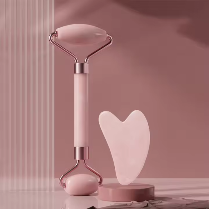 Masajeador de Cara y Cuello de Resina Rodillo de Belleza Raspado Doble Punta para Relajar y Desbloquear Cristal No Rosa Jade - 1