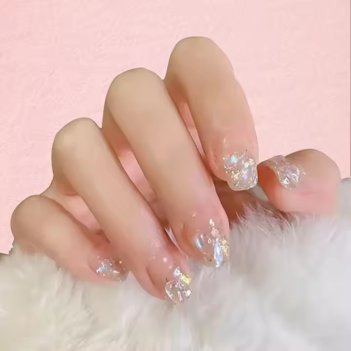 24 piezas de uñas de ballet cortas brillantes con diseño de estrellas doradas, uñas postizas para mujeres y niñas, uñas postizas para uso diario. - 1