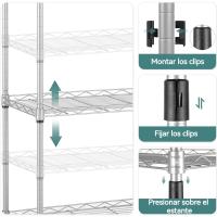 Estantería de Alambre de 6 Niveles con Ruedas Altura Ajustable, Resistente, Gancho para Baño, Cocina, Garaje, Dormitorio Plateado - details 5