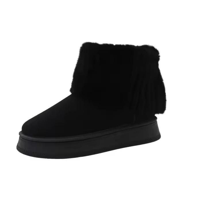 Botas de nieve informales para mujer, zapatos sin cordones, punta redonda, terciopelo de felpa sólido, tacón medio cálido, impermeables, invierno - 1
