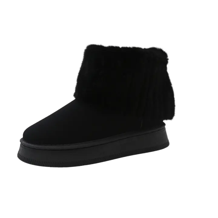 Botas de nieve informales para mujer, zapatos sin cordones, punta redonda, terciopelo de felpa sólido, tacón medio cálido, impermeables, invierno - 1