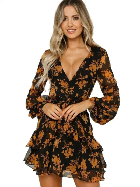 Elegante Vestido Mini de Playa con Mangas Largas Moda Femenina con Encanto Floral - 1