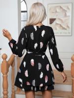 Vestido corto de manga larga con cordones para mujer, minivestido Vintage elástico, elegante y bonito, de lujo, promoción - details 6