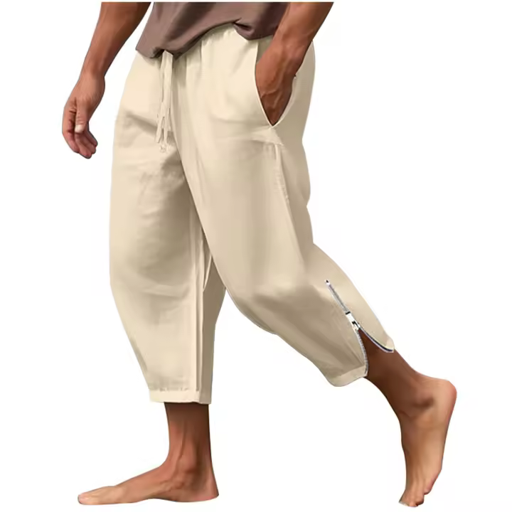Pantalones Harem de algodón y lino informales para hombre, pantalones Capri ligeros y sueltos, pantalones de Yoga de playa Hippie con cintura elástica para hombre - 1