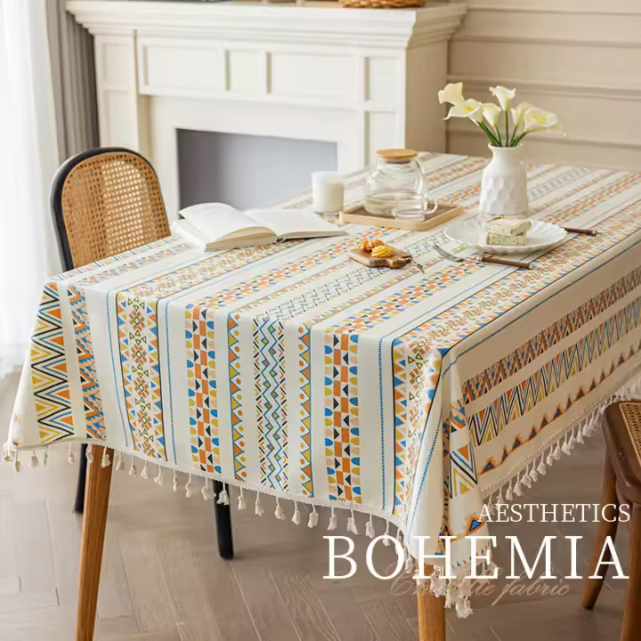 Mantel de algodón resistente al agua y al aceite, tela sin lavado, estilo étnico, borla Rectangular, para casa de familia - 1
