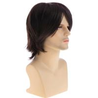 Pelucas sintéticas de longitud media para Cosplay para hombres, peluca de cola de lobo, pelucas de cabeza de salmonete Hippie para hombre, pelo largo marrón realista Natural para fiesta - details 6