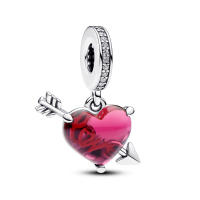 Colgante Brillante de Arrow de Murano de Vidrio Rojo Joyería de San Valentín de Plata Esterlina 925 con Cuentas de Zirconia Cúbica - details 1