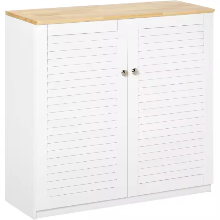 Aparador de 2 puertas con diseño de persiana y estante ajustable, armario auxiliar de almacenamiento moderno para salón dormitorio 80x30x78,5 cm blanco - 1