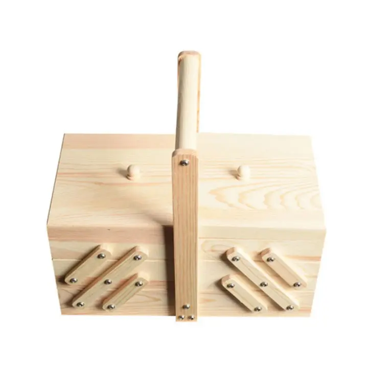 Caja de costura de madera, caja de almacenamiento de joyas, estuche organizador de cosméticos para el hogar - 1