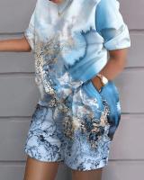 Conjunto de dos piezas estampado de manga corta para mujer, primavera verano - details 21