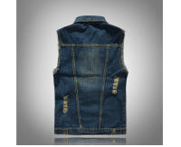 Chaleco vaquero informal para hombre con estilo de cuello, ajustado, sin mangas, rasgado, moda Hip Hop, Material exterior de algodón - details 2