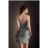 Camisón de Verano para Mujer Sin Espalda, Cuello Oscilante, Seda de Hielo, Pijama de Moda Grande, Sexy con Tirantes Finos - details 1