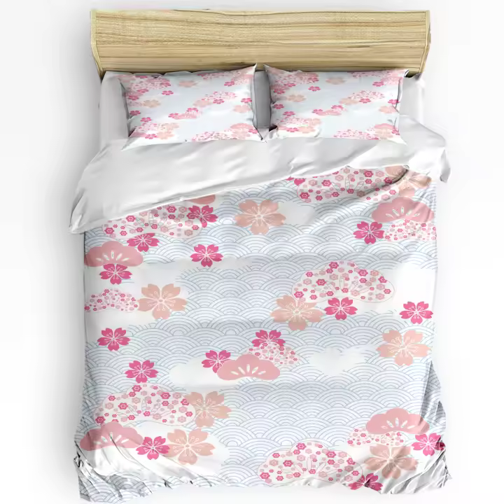 Sábana de Flores de Cerezo Japón Forro de Cuero Textil para Hogar Funda de Edredón Sin Seda Conjunto de Ropa de Cama - 1