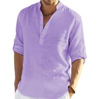 Camiseta Henley de lino y algodón para hombre, camisa de manga larga, Hippie, informal, para playa, color blanco, talla S-5XL - details 11