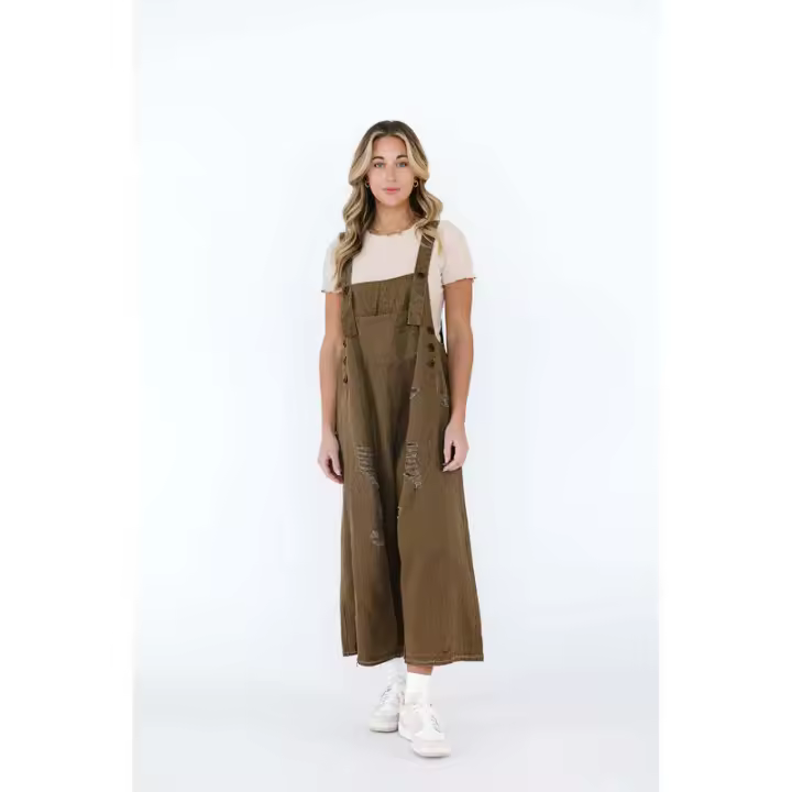 Moda desgastada suelta de pierna ancha cómoda correa casual Denim Overalls para mujer - 1