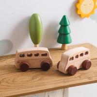 Juguetes Montessori de madera para bebé, carritos hechos a mano sin Bpa, coche de dibujos animados, autobús, decoración de - details 0