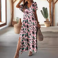 2025 Primavera/Verano nuevo vestido largo estampado con flores románticas con cuello en V para mujer - details 1