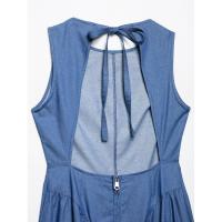 BUNO-vestido Midi plisado azul vaquero a la moda con lazo y espalda descubierta para mujer, vestido Vintage sin mangas con cuello redondo, vestidos elegantes para mujer - details 4