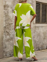 Ropa de mujer nueva europea y americana con cuello en V, estampado digital a rayas, pantalones de bolsillo de manga corta, conjunto de dos piezas - details 5