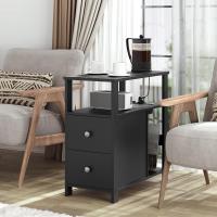 Mesita Auxiliar con Enchufe, Mesa Salón con 2 Cajones y 2 Estantes de Almacenaje, Mesa Delgada con Enchufe y Puertos USB, Apta para Salón y Dormitorio, Negro, 60x60x30 cm, BTS28sz - details 8