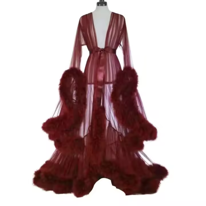 Elegante Vestido de Noche de Boda Cintura de lazo de encaje transparente Talla A-e - 1
