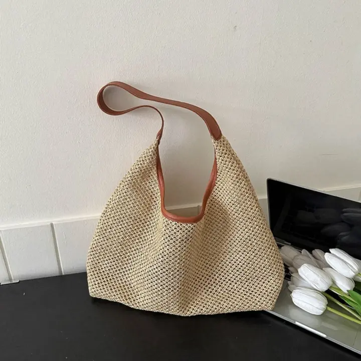 Bolso de paja tejido hecho a mano Simple, bolso de mano de estilo bohemio, bolso de rafia, bolsos de playa de gran capacidad para verano - 1