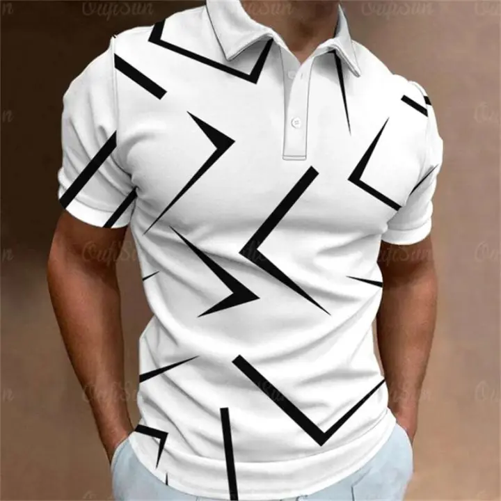 Polo minimalista con estampado de rayas para hombre, camiseta de golf de verano, top de manga corta con solapa para deportes informales al aire libre, a la moda, - 1